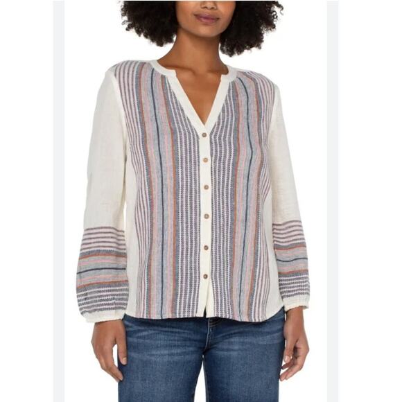 Liverpool Button Front Shirred Blouse In Vintage White - Picture 1 of 16